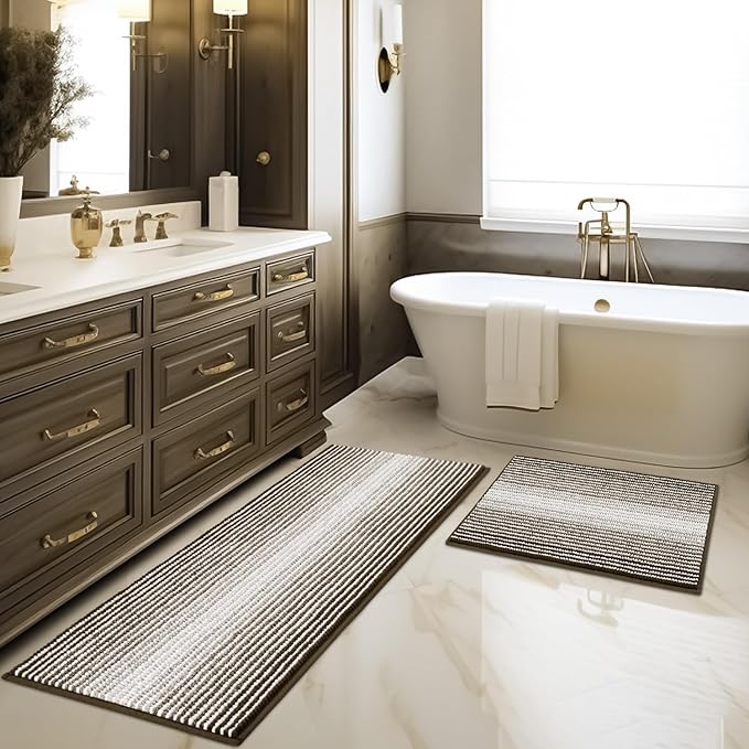 BSICPRO Bathroom Rugs and Mats Sets, 2 Piece Thick Absorbent Chenille Bath Mat by BSICPRO