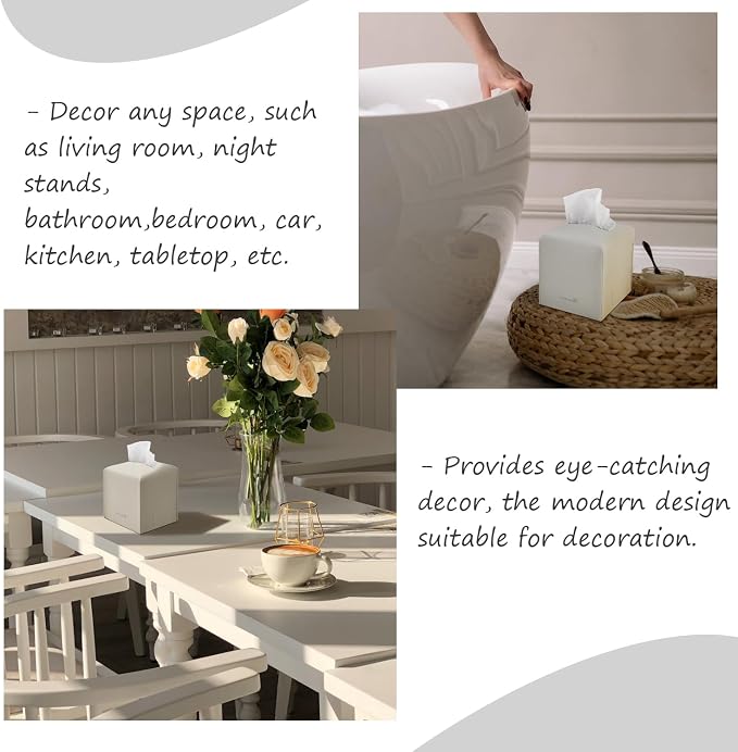 Tissue Box Cover 5X5X5'' PU Leather Tissue Holder Square Tissue Cube Box - Image 4