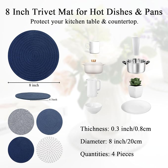 SHACOS 8 Inches Trivets for Hot Dishes, 4 Pieces Cotton Trivets Mats for Kitchen - Image 2