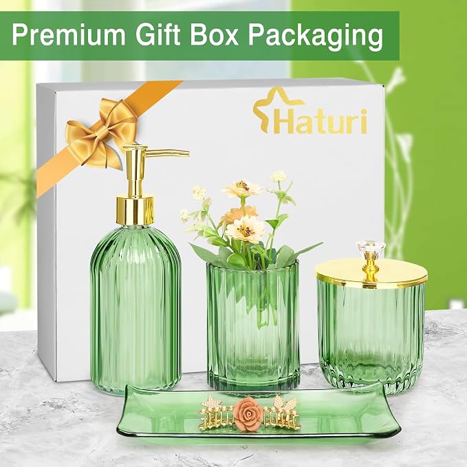 Haturi Bathroom Accessories Set, Toothbrush Holder, Qtip Holder, Vanity Tray - Image 4