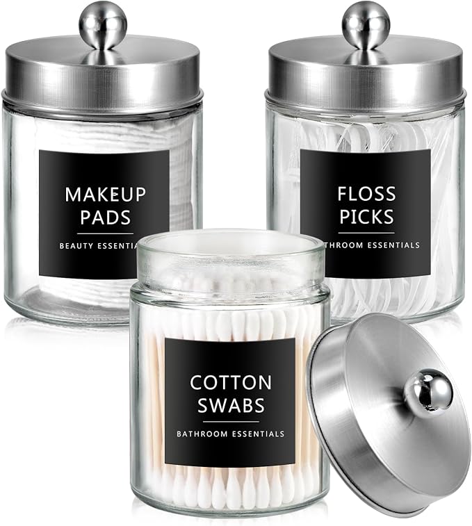 SheeChung 3-Pack Brushed Nickel Glass Apothecary Jars by SheeChung