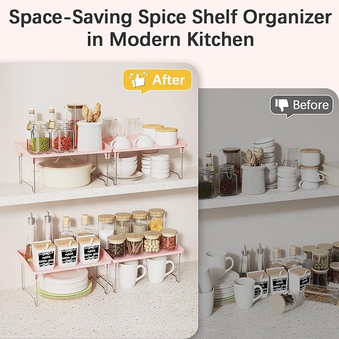 2 Pcs Cabinet Organizer Shelf，Stackable Kitchen Counter Shelves, Spice Rack - Image 4