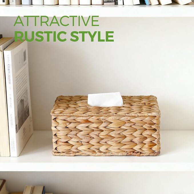 Rectangle Wicker Tissue Box Cover Fits 120-Count / 160-Count Boxes, Natural - Image 7