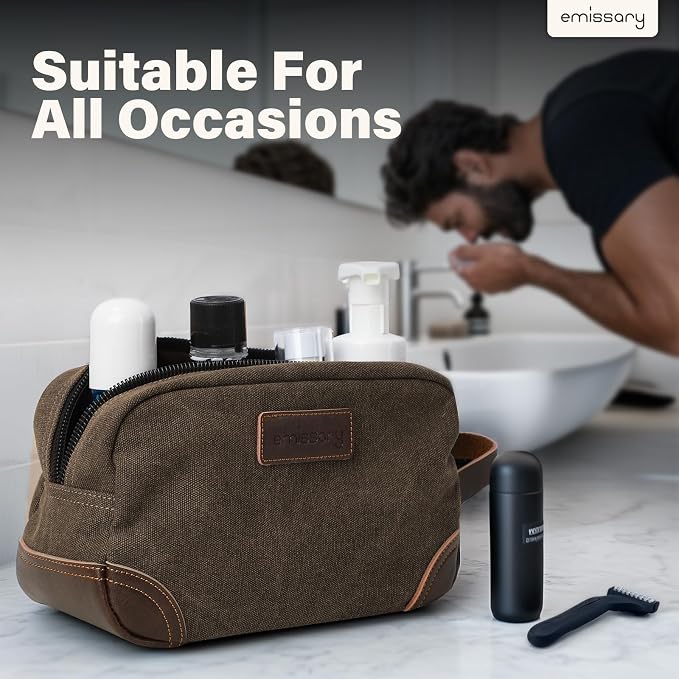 emissary Men's Toiletry Bag, Leather and Canvas Travel Toiletry Bag, Dopp Kit - Image 7