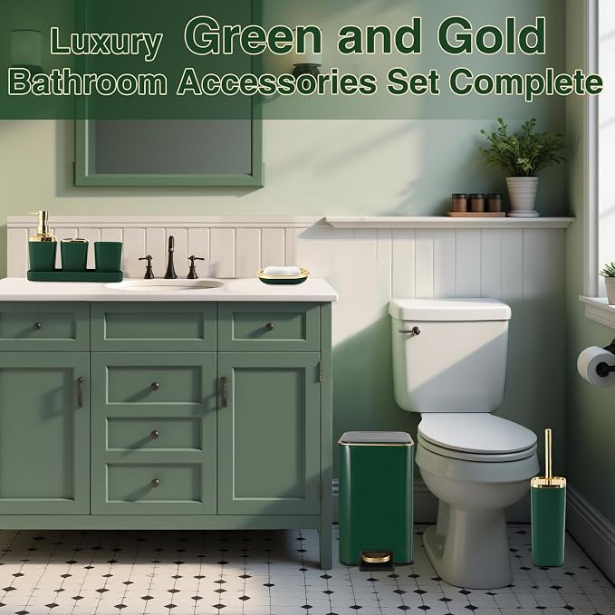 Bathroom Set Bathroom Accessories Set 8 Piece Green and Gold Bathroom Set - Image 5