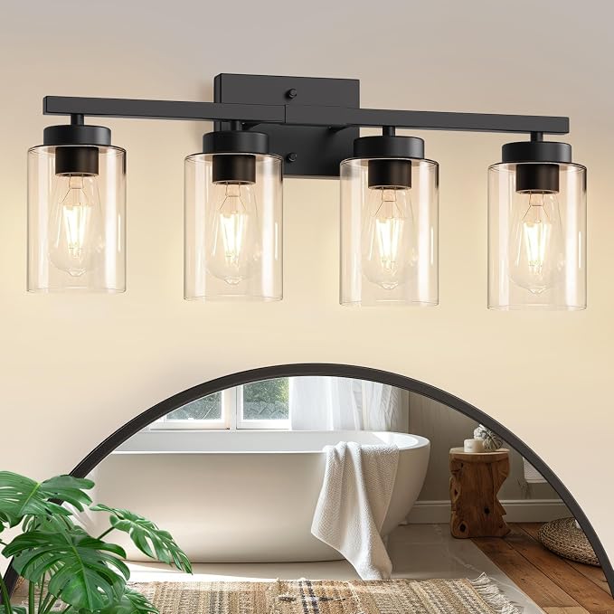 IZORRO Modern Bathroom Light Fixtures, 4 Light Black Vanity Lights, Bathroom by IZORRO