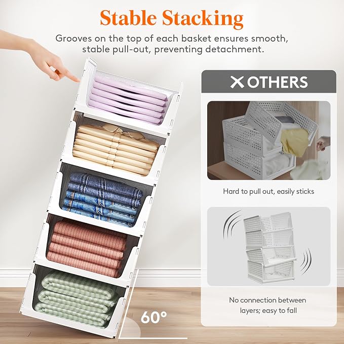 Lifewit 6 Pack Stackable Closet Organizers and Storage Basket - Image 3