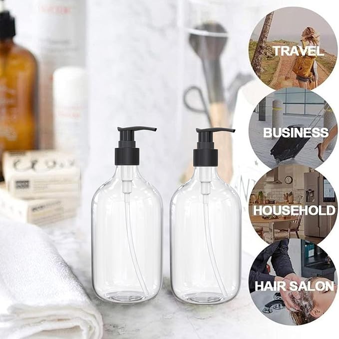 17 Ounce Clear Plastic Pump Bottle Dispenser, Refillable Empty Bottle Container - Image 6