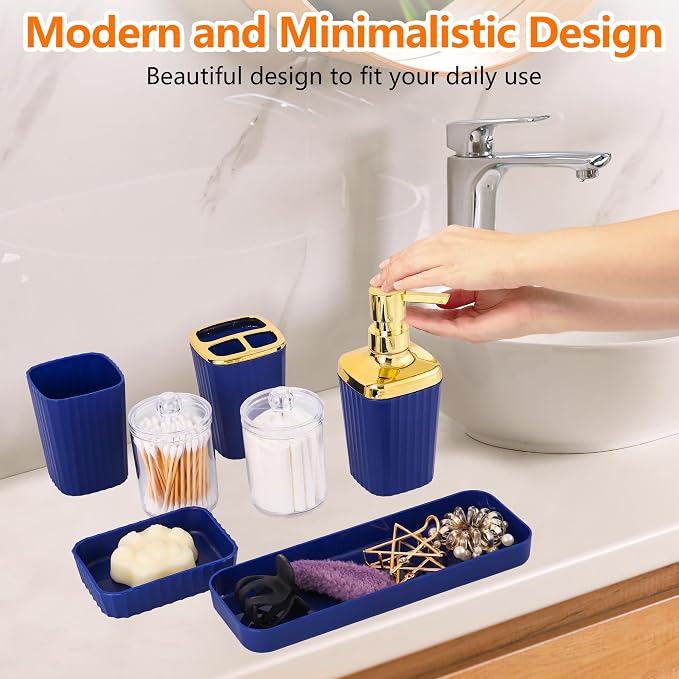 Bathroom Accessory Set, 9 Pieces Navy Blue Bathroom Accessories Set - Image 4