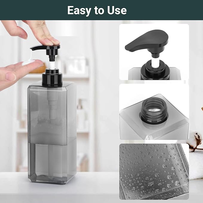 Suream 3 Packs Shampoo Dispenser, 27oz/800ml Square Plastic Shower Bottles - Image 3