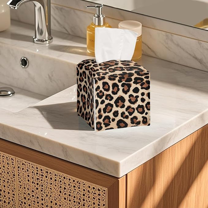 Leopard Print Tissue Box Cover Cute Animal Brown Black Leather Tissue Box - Image 5