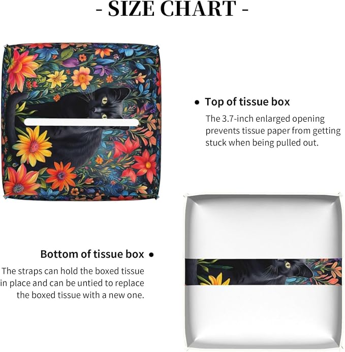 Colorful Florals Black Cat Tissue Box Cover Flower Daisy Square Leather Tissue - Image 5