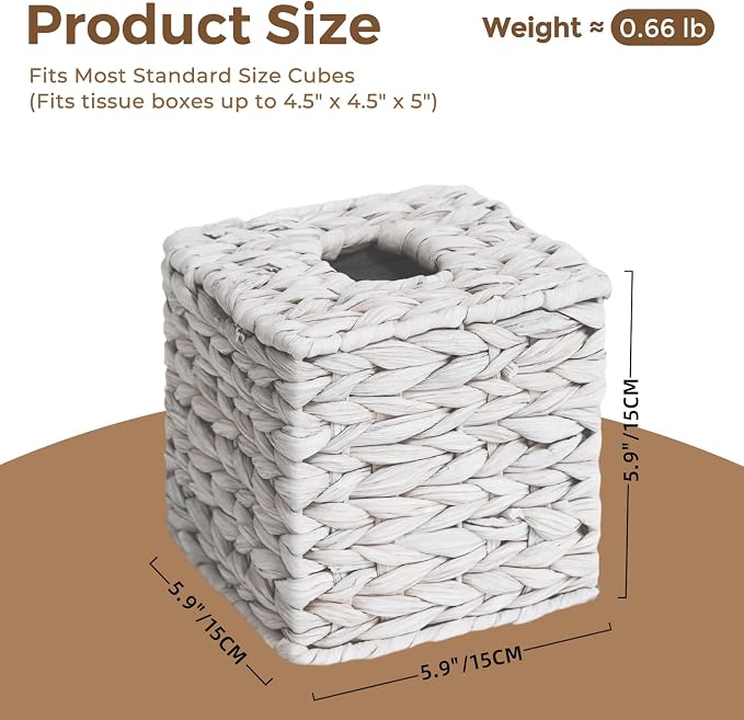 Tissue Box Cover, Square Wicker Tissue Box Holder Facial Tissues Boxes - Image 3