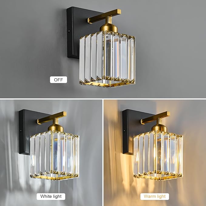 Modern Wall Sconce Set of Two Indoor Wall Lamp Black Gold Wall Sconces Crystal - Image 2