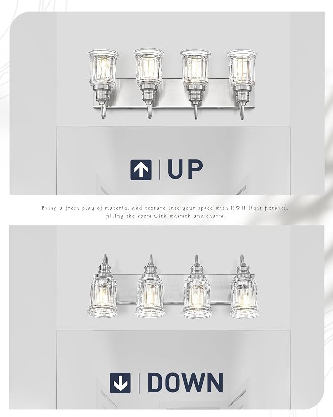 Brushed Nickel Bathroom Light, HWH 4-Light Vanity Lights - Image 4