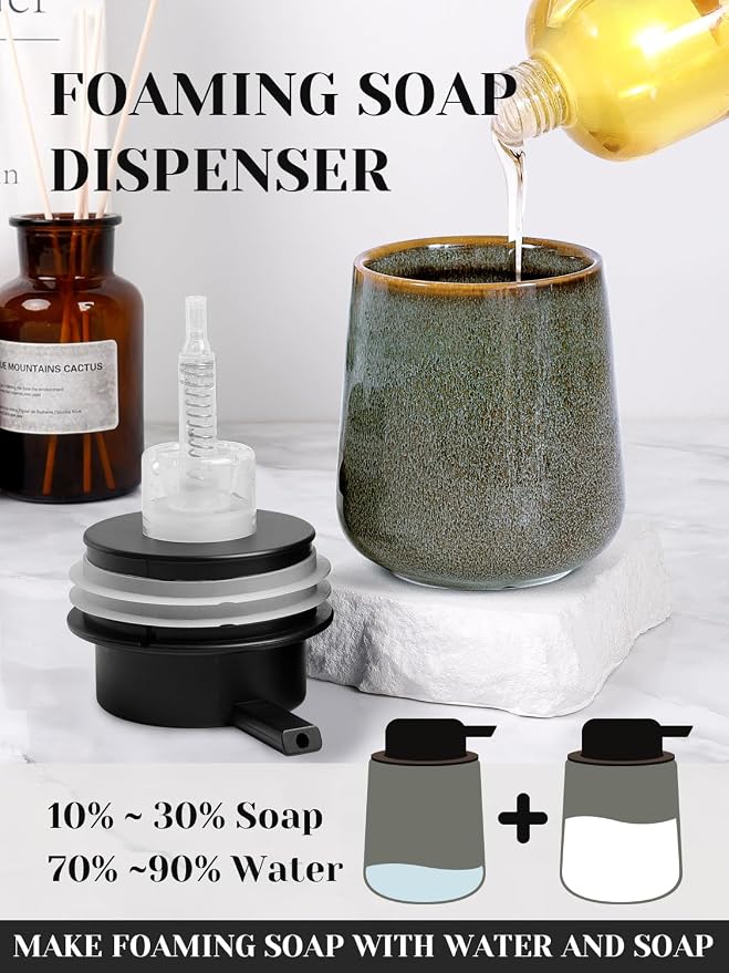 INGOFIN Ceramic Foaming Soap Dispenser -12oz Foam Hand Soap Dispenser Bathroom - Image 4