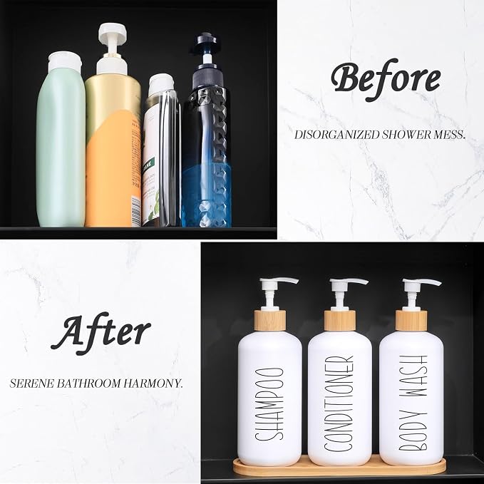 MOMEEMO White Shampoo and Conditioner Dispenser Set, Contains 3 Extra-Thick PET - Image 8