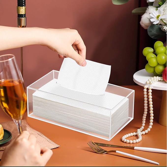 Clear Acrylic Tissue Box Holder, Rectangle Dispenser Tissue Box Cover - Image 5
