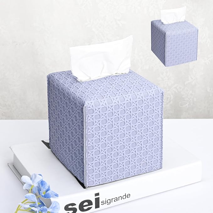 HOMOTEK 2 Pack Tissue Box Cover, Square PU Leather Tissue Holder, Decorative by HOMOTEK