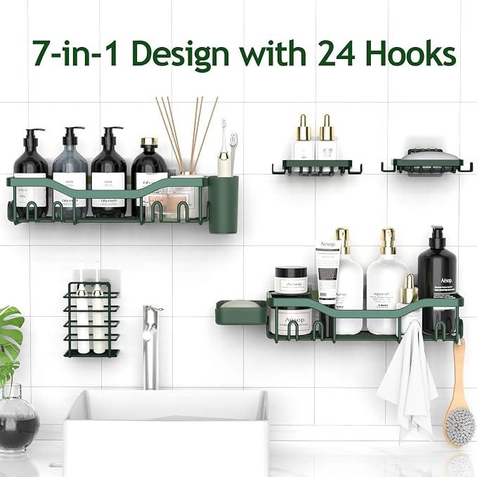 Shower Caddy Adhesive Shower Organizer 7-Pack, Rustproof Stainless Steel - Image 4