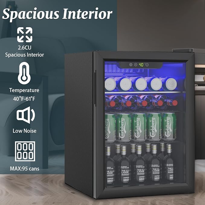 Compact Beverage Refrigerator, 2.6Cu.Ft/95 Can Mini Fridge - Image 5