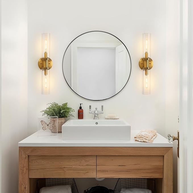 Wall Sconces Set of Two Brushed Brass Gold Sconces Lighting - Image 5