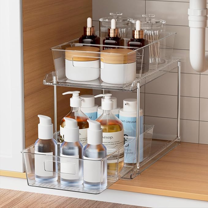 Pull-Out Home Organizers, 2 Tier Clear Bathroom Organizer by Fabspace