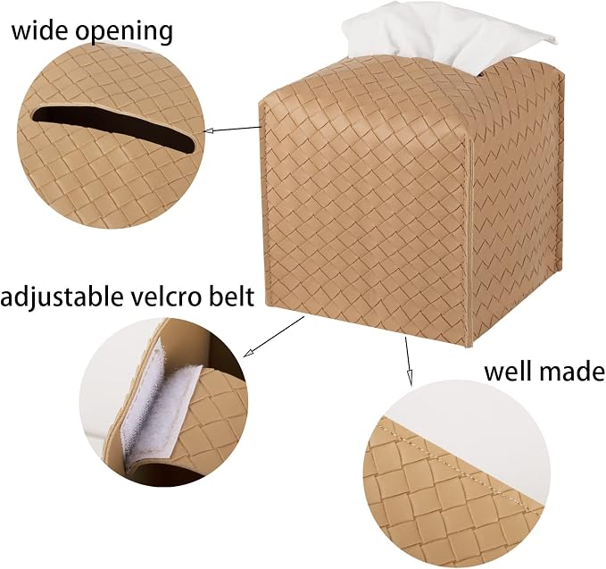 zoocatia Tissue Box Cover PU Leather Tissue Holder Square Facial Tissue Case - Image 4