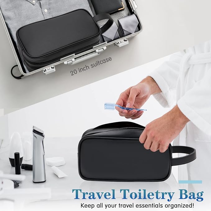 HappyDavid Soft PU Leather Zipped Travel Toiletry Bag Mens Ladies Supply - Image 3