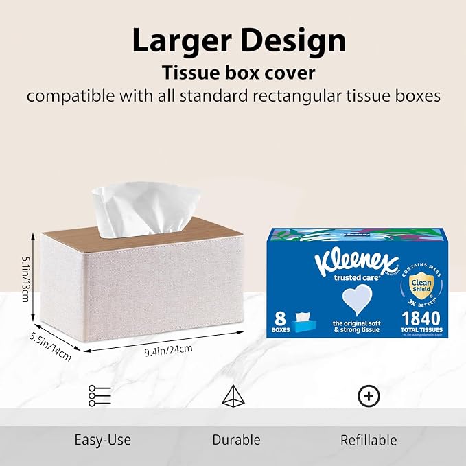 Larger Tissue Box Cover, Modern PU Leather Rectangular Facial Tissue Holder - Image 2