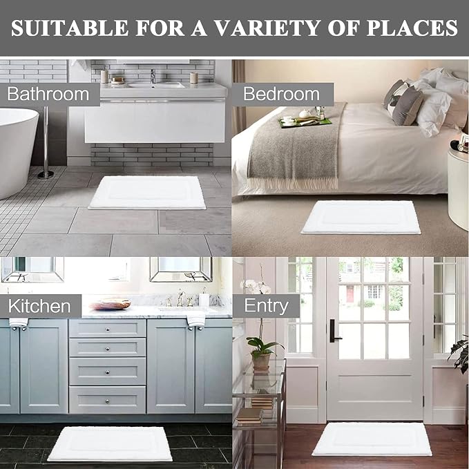 SHACOS White Bathroom Rugs Sets 2 Piece 32x20 + 47x20 inch, Non Slip Bath Mat - Image 9