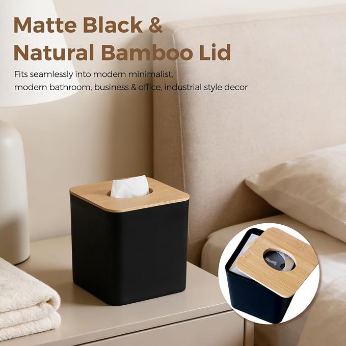 Black Tissue Box Cover, Square Tissue Box Holder - Image 5