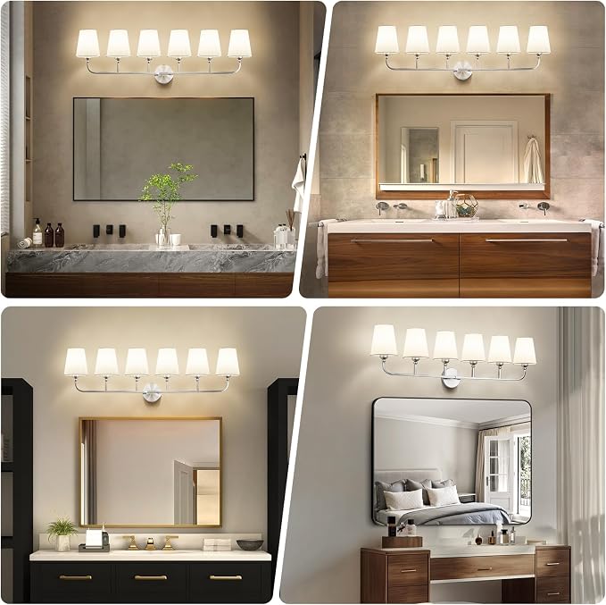 Bathroom Vanity Light, Brushed Nickel Bathroom Light Fixtures, 6-Light Lighting - Image 2