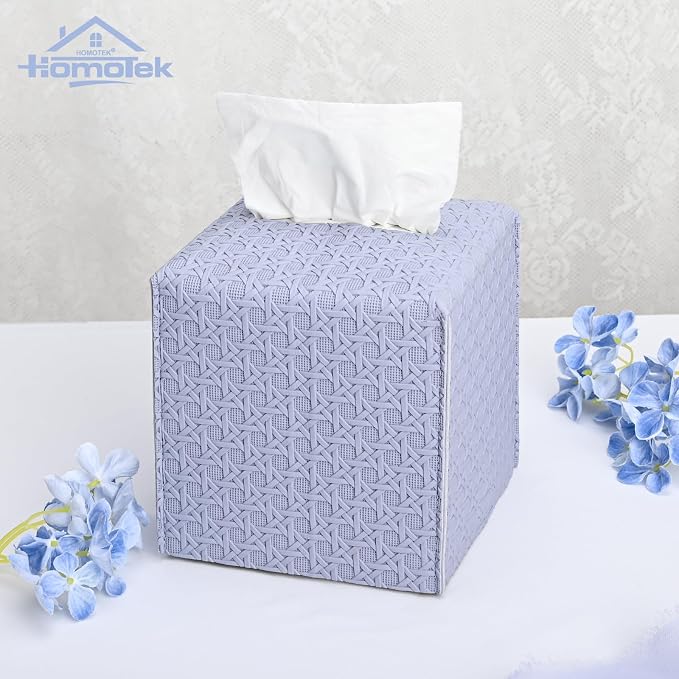 HOMOTEK 2 Pack Tissue Box Cover, Square PU Leather Tissue Holder, Decorative - Image 4