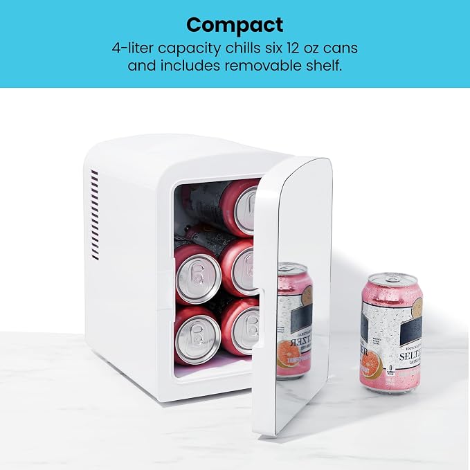 Chefman - Iceman Portable Mirrored Personal Fridge 4L Mini Refrigerator - Image 4