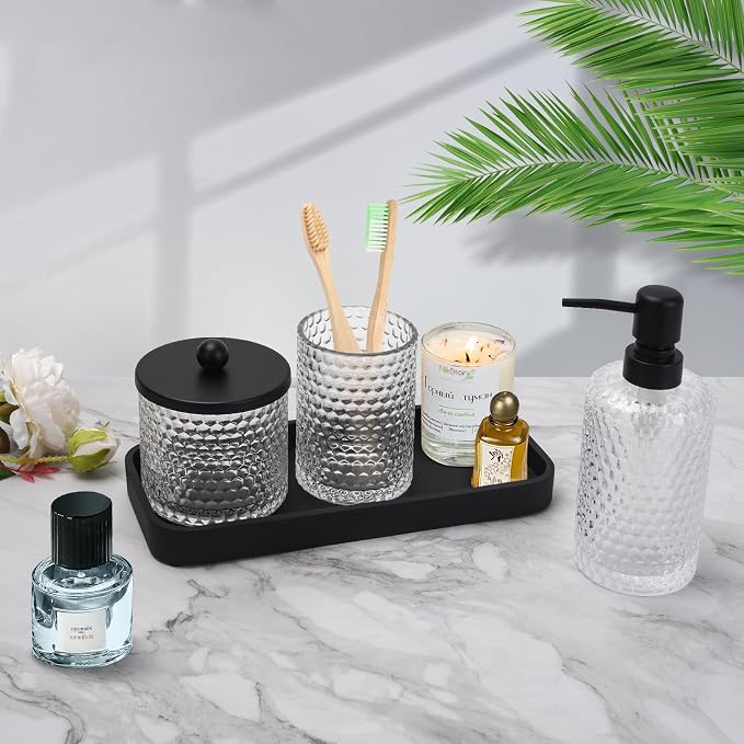 Bathroom Accessory Set, Toothbrush Holder, Qtip Holder Dispenser & Resin Vanity - Image 6