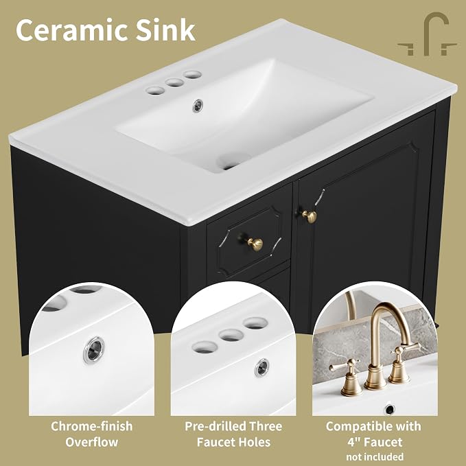 30" Bathroom Vanity with Sink, Harper & Bright Designs Free Standing Single - Image 7