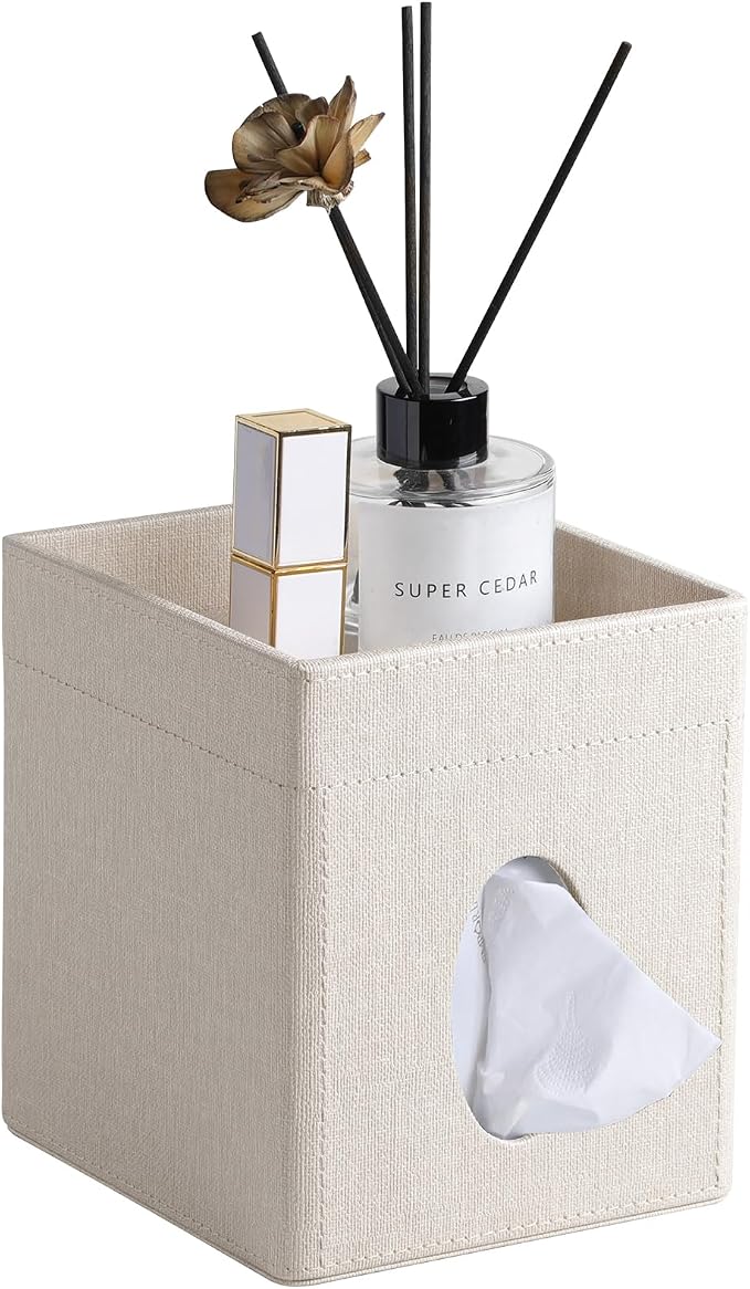 Tissue Box Cover, PU Leather Square Tissue Box Holder by Cretkhp