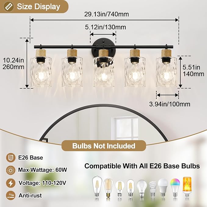 Bathroom Light Fixtures, 5-Light Coastal Vanity Lights - Image 2