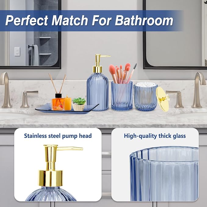 Jenseits Blue Bathroom Accessories, Toothbrush Holder, Apothecary Jar, Vanity - Image 4