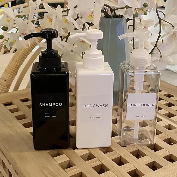 Shampoo and Conditioner Dispenser, Refillable Plastic Shampoo Pump Bottles - Image 5