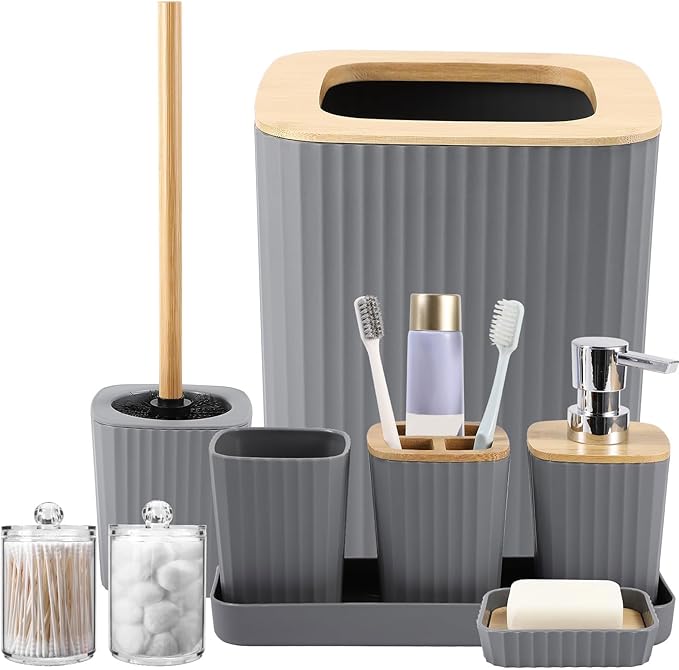 Grey Bathroom Accessories Set, 9 Piece Gray Bathroom Set, Bathroom Accessory by BetterbathroomwithXLHOME