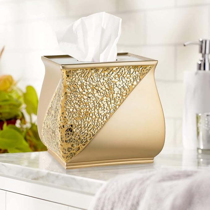 Zahari Home 2pc Sinatra Modern Bath Accessories Set Waste Basket & Tissue Box - Image 3