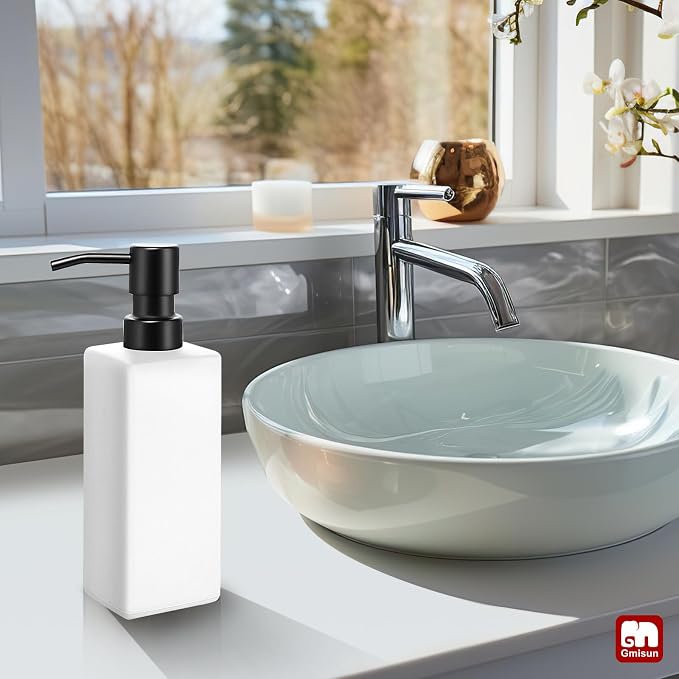 GMISUN White Soap Dispenser Bathroom, Hand Glass Soap Dispenser - Image 5