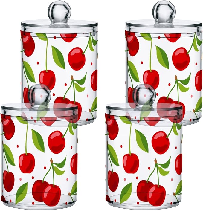 2 Pack Qtip Holder Dispenser for Cotton Ball Cherry Fruits Cotton Swab Round - Image 3