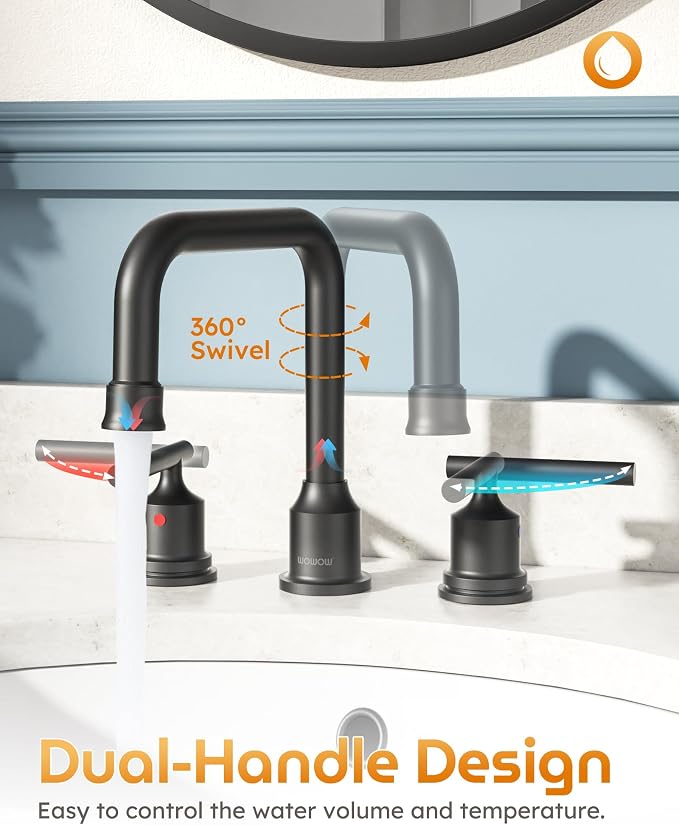 Black Bathroom Faucet 3 Holes, WOWOW Widepread Bathroom Sink Faucets 2 Handle - Image 5
