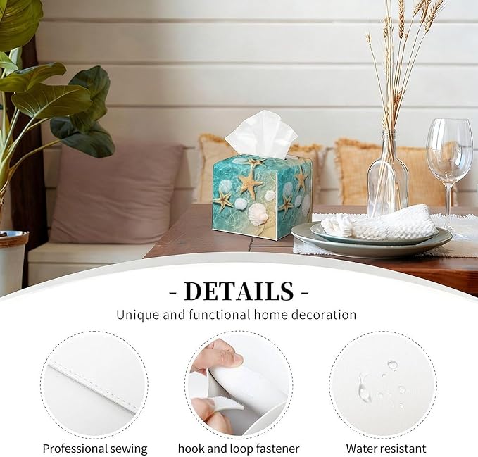 Sea Shell Tissue Box Cover Leather Tissue Box Holder Square Facial Paper - Image 5