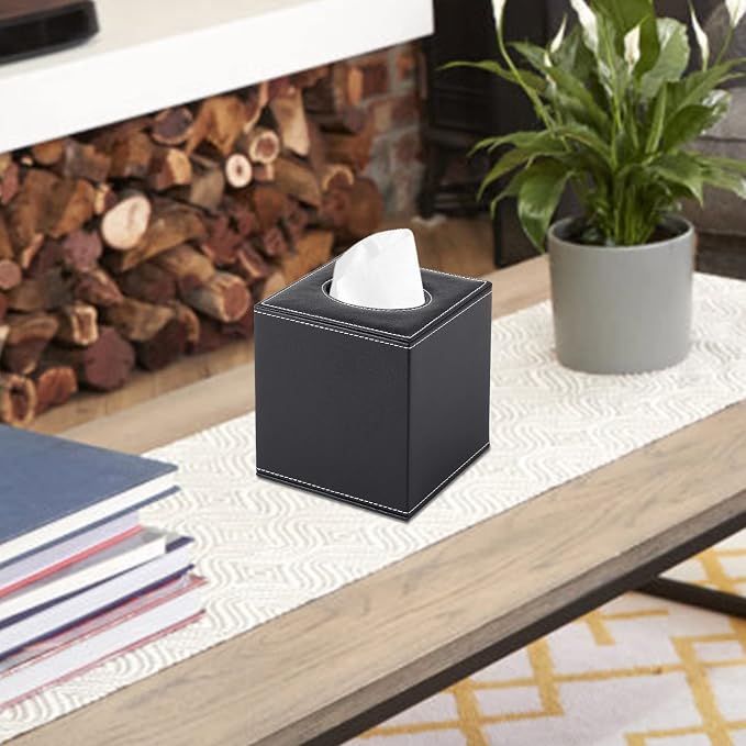 PU Leather Tissue Box Cover Square, Upgrade Large Size Napkin Holder Pumping - Image 6