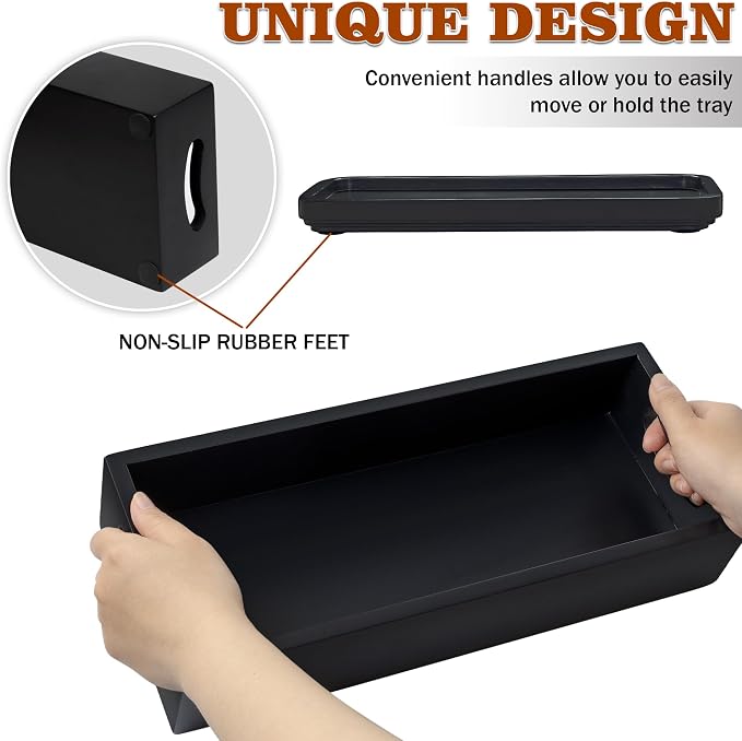 Toilet Tank Tray for Modern Black Bathroom Decor Set of 2 Acacia Toilet Tank - Image 4