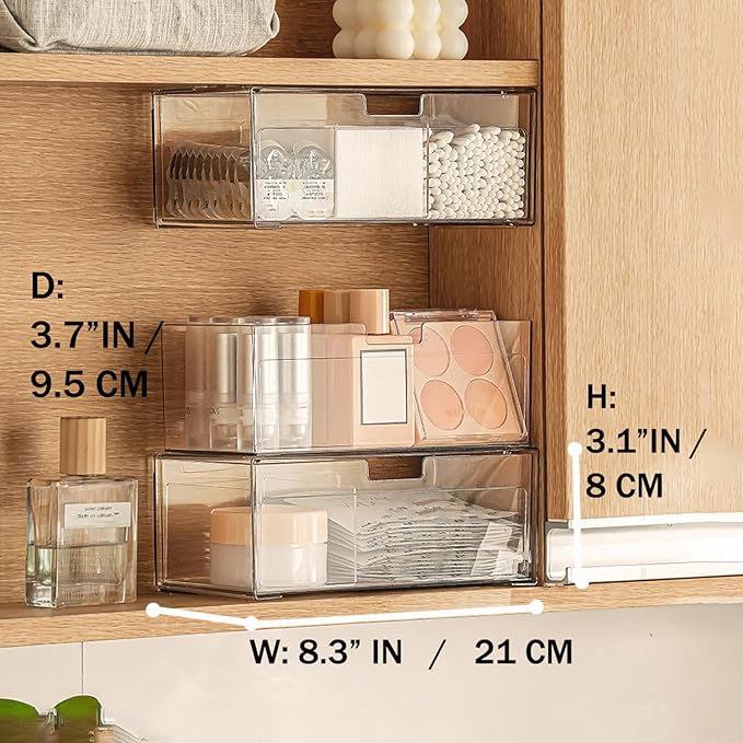 MORNITE Medicine Cabinet Drawer Organizer Set, 2-Tier Stackable Storage Drawers - Image 3